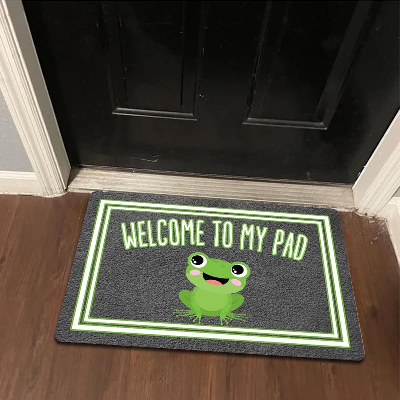 MELODADDY Funny Welcome Mat with Rubber Back 30"(L) x 18"(W)Welcome To My Pad Cute Frog Funny Doormat for Entrance Way Indoor Decor Mats for Front Porch Mat No Slip House Warming Gift Novelty Gift Frog - Image 4